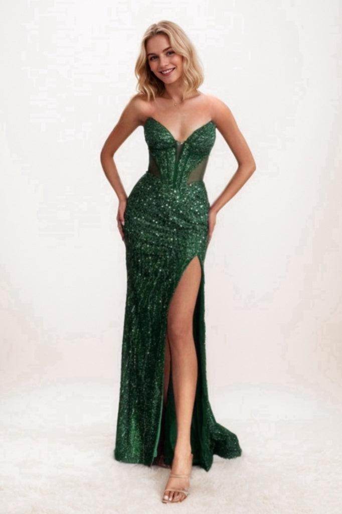 Trumpet-Mermaid Sweep-Brush Train Sequined Prom Dress CS0715 - COCOMELODY